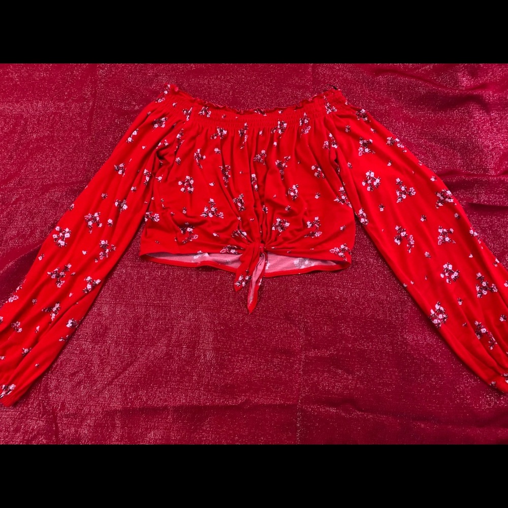 Red strapless blouse